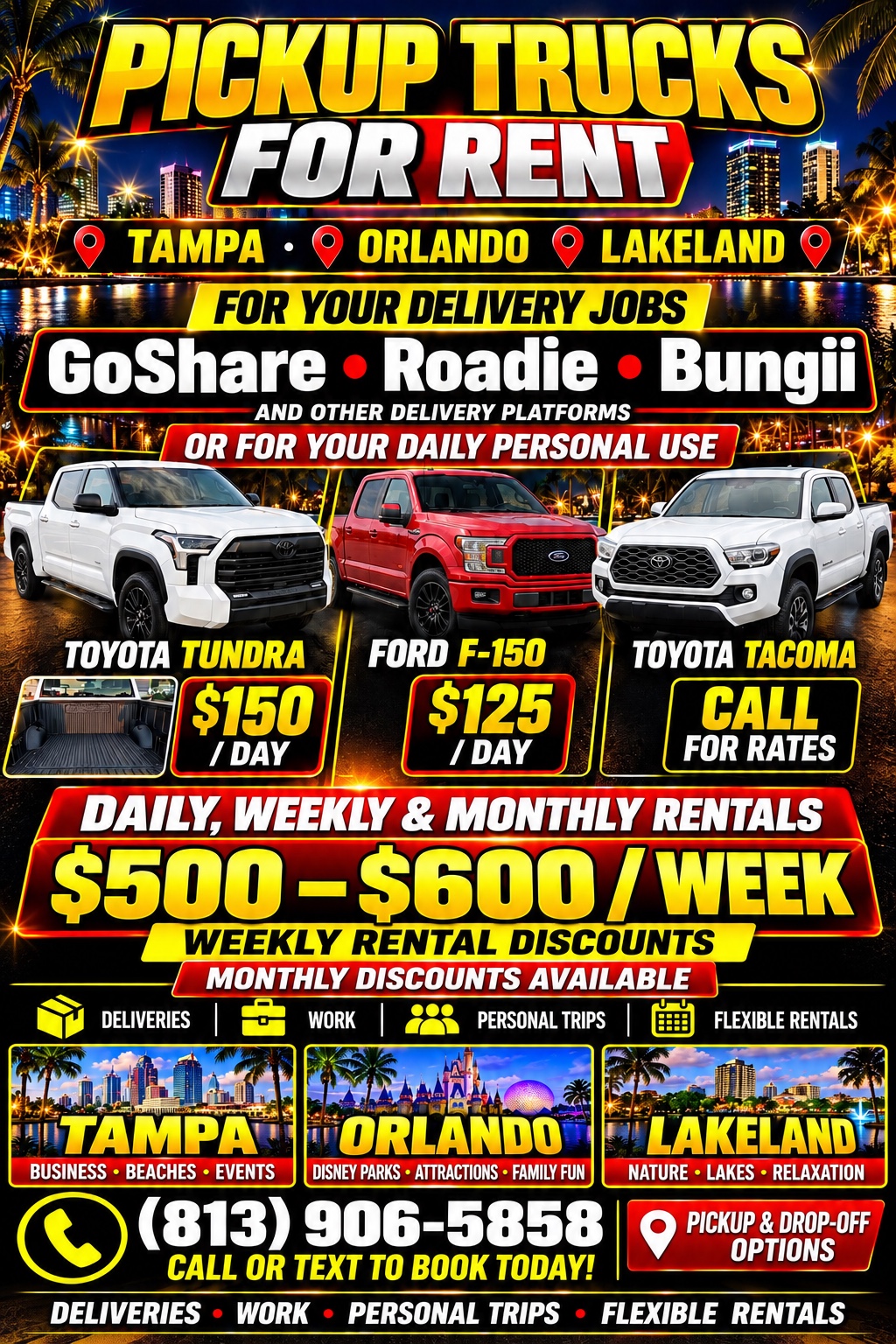English pickup truck rental flyer