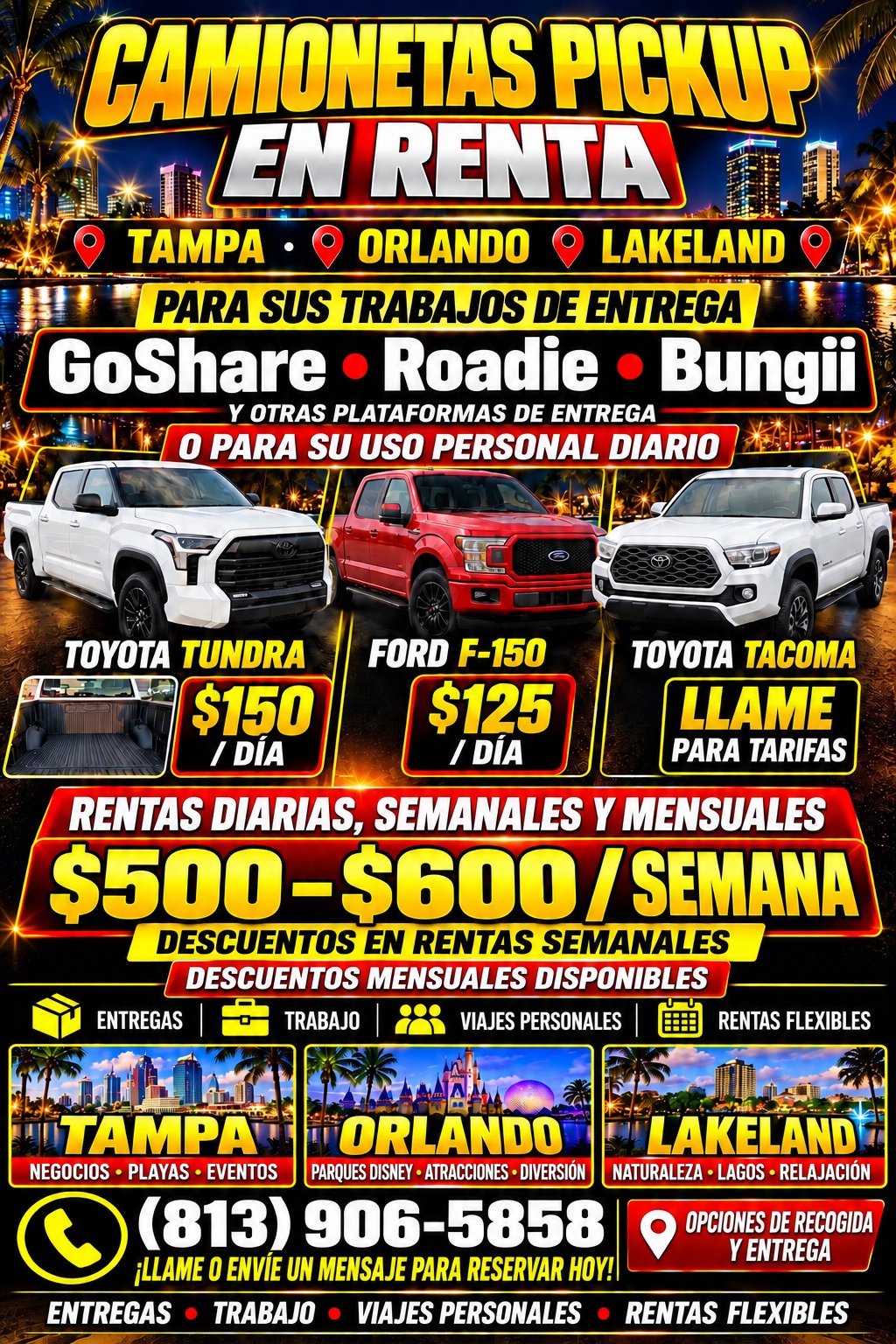 Español pickup truck rental flyer