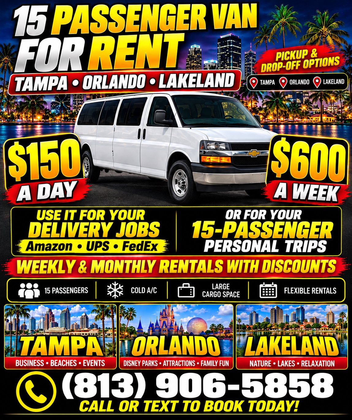 English passenger van rental flyer