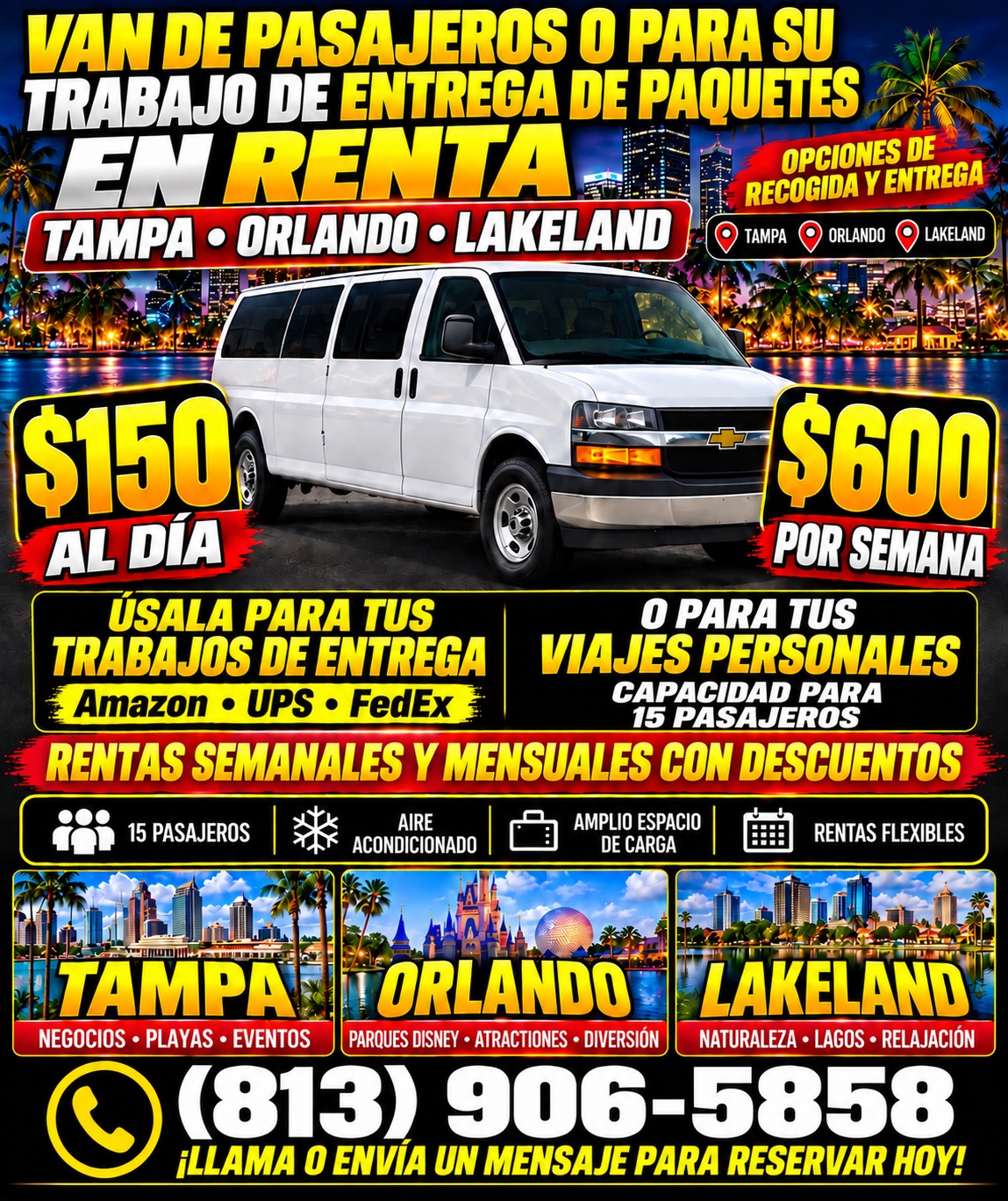 Español passenger van rental flyer